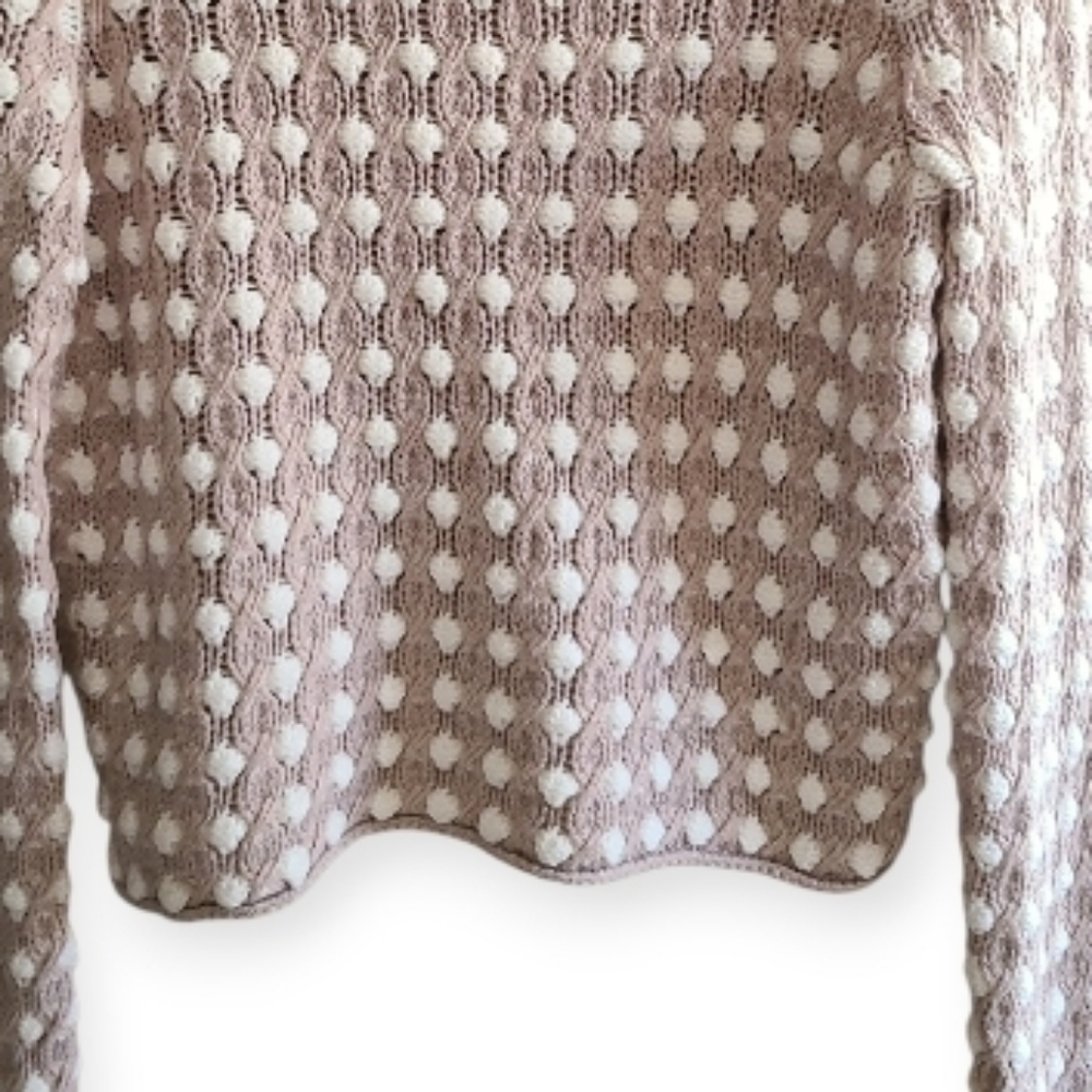Anthropologie Sleeping On Snow Mockneck Popcorn Stitch Taupe Cream Knit Sweater - Picture 10 of 17